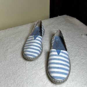 Skechers Bobs Espadrilles Women 9.5 Blue White Stripe Memory Foam Canvas Slip On